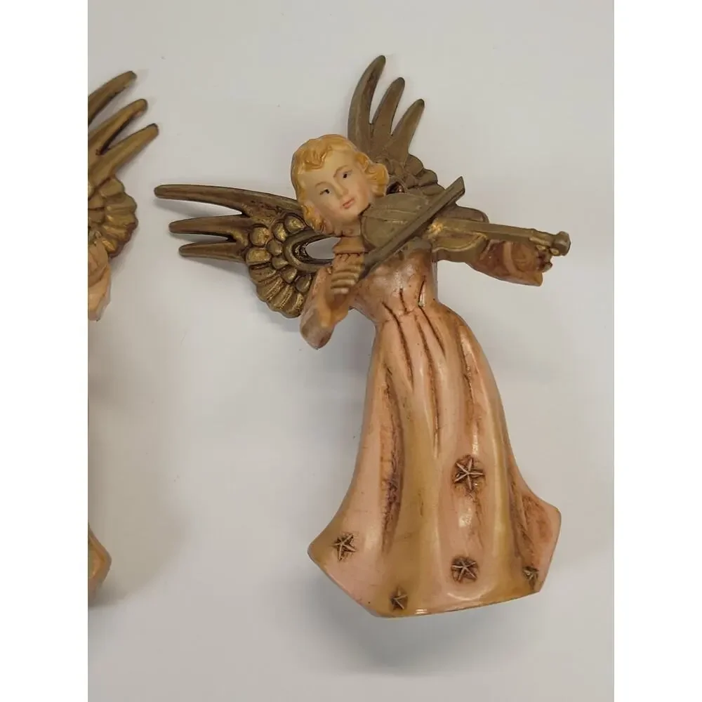 3 Vintage Christmas Angel Musicians ARA Plastic  Holiday Decor British Hong Kong